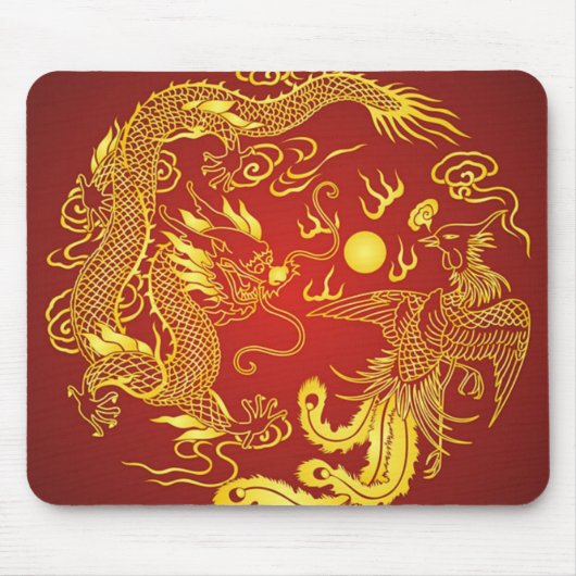 Gold Red Dragon Phoenix Chinese Weddenschap Favor Muismat (Voorkant)