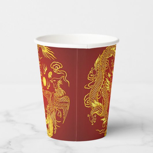 Gold Red Dragon Phoenix Chinese Weddenschap Favor Papieren Bekers (Rechts)