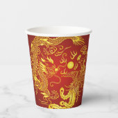Gold Red Dragon Phoenix Chinese Weddenschap Favor Papieren Bekers (Voorkant)