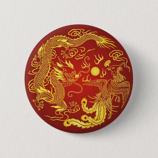 Gold Red Dragon Phoenix Chinese Weddenschap Favor Ronde Button 5,7 Cm (Voorkant)