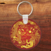 Gold Red Dragon Phoenix Chinese Weddenschap Favor Sleutelhanger (Voorkant)