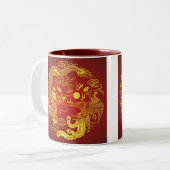 Gold Red Dragon Phoenix Chinese Weddenschap Favor Tweekleurige Koffiemok (Voorkant links)