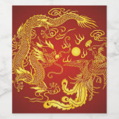 Gold Red Dragon Phoenix Chinese Weddenschap Favor Wijn Etiket (Enkel label)