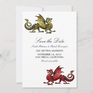 Gold Red Dragon slaat de datum op Uitnodigen Kaart