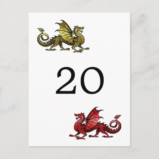 Gold Red Dragon Table Number Briefkaart (Voorkant)