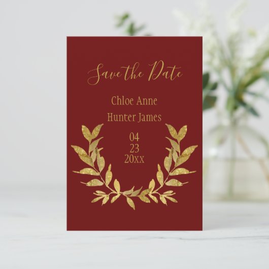 Gold Red Elegant Save The Date (Staand voorkant)
