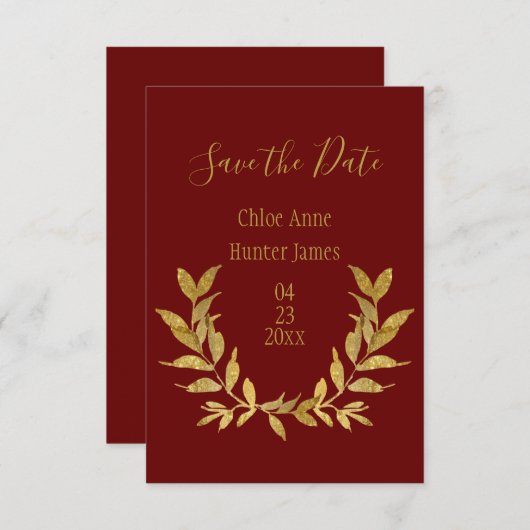 Gold Red Elegant Save The Date (Voorkant / Achterkant)