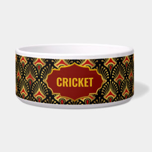 Gold-, Red- en Black Art Deco-patroon - Aangepaste Voerbakje