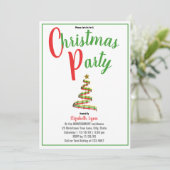 Gold, Red en Green Kerstparty Uitnodiging (Staand voorkant)