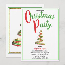 Gold, Red en Green Kerstparty Uitnodiging