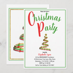 Gold, Red en Green Kerstparty Uitnodiging