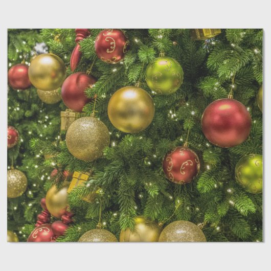 Gold Red- en Green-kerstversieringen Cadeaupapier (Vlak)