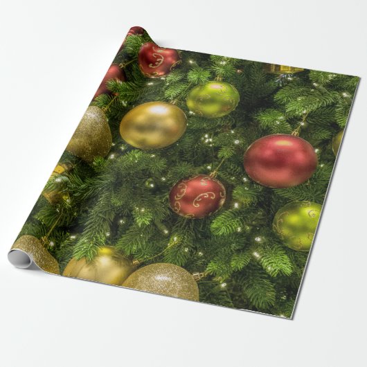 Gold Red- en Green-kerstversieringen Cadeaupapier (Uitgerold)