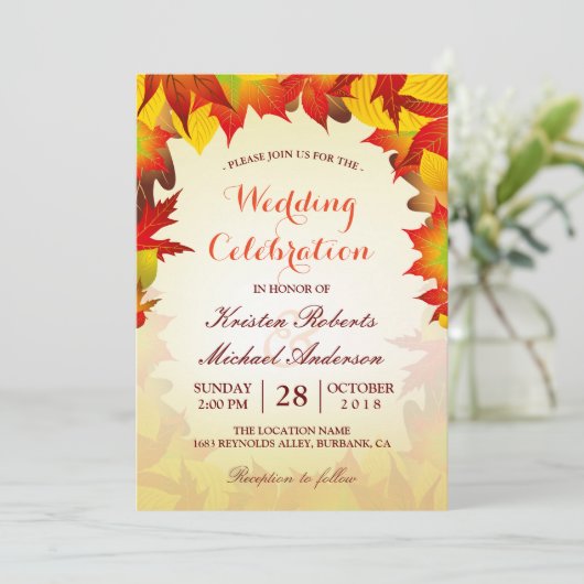 Gold Red Fall Leaves | Herfstweddenschap Kaart (Staand voorkant)