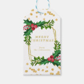 Gold Red Family Merry kerst Holly Glitter Cadeaulabel (Voorkant)