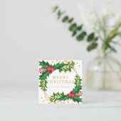 Gold Red Family Merry kerst Holly Glitter Vierkante Visitekaartje (Staand voorkant)