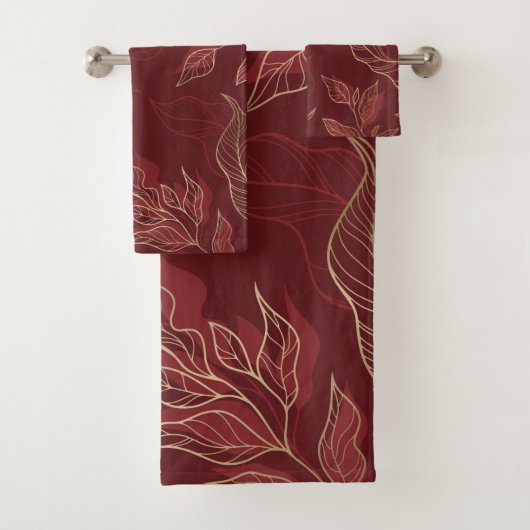 Gold Red Floral Bad Handdoek (Insitu)