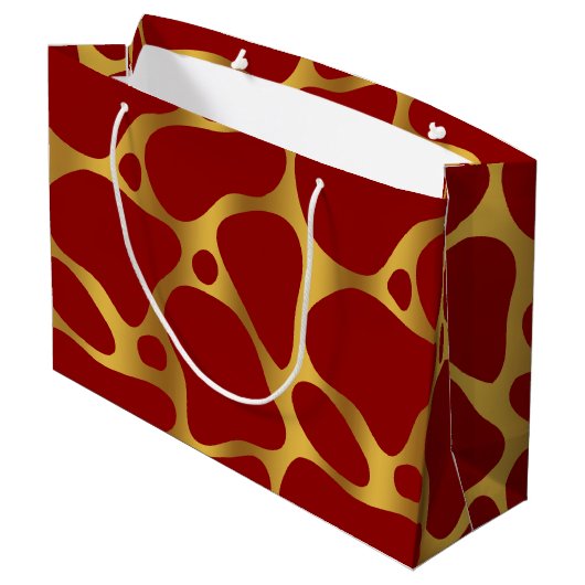 Gold & Red Giraffe Pattern Grote Cadeautas (Achterkant Gekanteld)