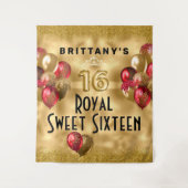 Gold Red Glitter Balloons Royal Sweet 16 Tapestry Wandkleed (Voorkant)