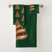Gold Red Glitter Christmas Tree Snowflakes Bad Handdoek (Insitu)