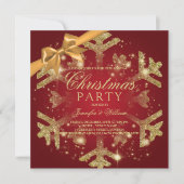 Gold Red Glitter en lint | Kerstfeestdag Kaart (Voorkant)