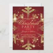 Gold & Red Glitter Snowflake Xmas Holiday Kaart (Voorkant)