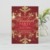 Gold & Red Glitter Snowflake Xmas Holiday Kaart (Staand voorkant)