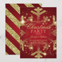 Gold & Red Glitter Snowflake Xmas Holiday