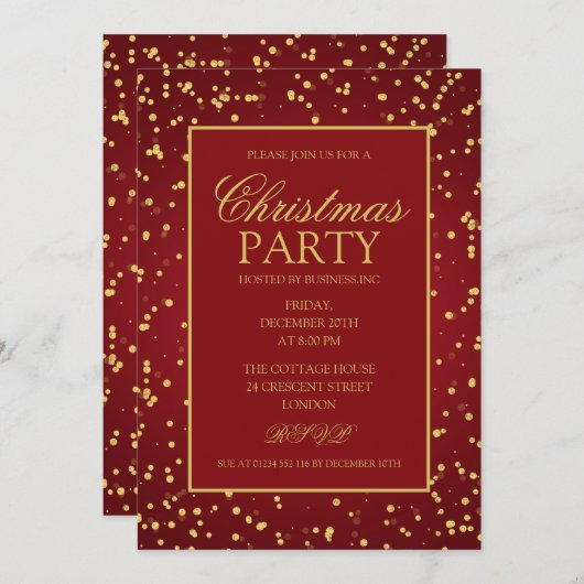 Gold Red Glitter Stippen Kerstfeest Kaart (Voorkant / Achterkant)