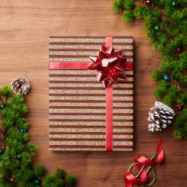 Gold Red Glitter Stripes Cadeaupapier