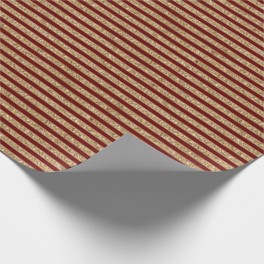 Gold Red Glitter Stripes Cadeaupapier (Hoek)
