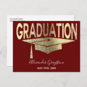 Gold Red Gradup Cap bespaart de datum Briefkaart (Voorkant / Achterkant)