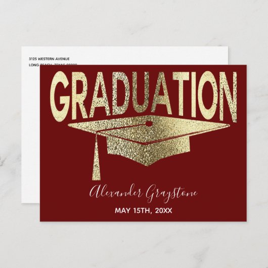 Gold Red Gradup Cap bespaart de datum Briefkaart (Voorkant / Achterkant)