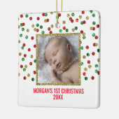 Gold Red Green Baby's eerste kerstfoto Keramisch Ornament (Links)