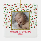 Gold Red Green Baby's eerste kerstfoto Keramisch Ornament (Achterkant)