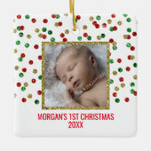 Gold Red Green Baby's eerste kerstfoto Keramisch Ornament (Voorkant)