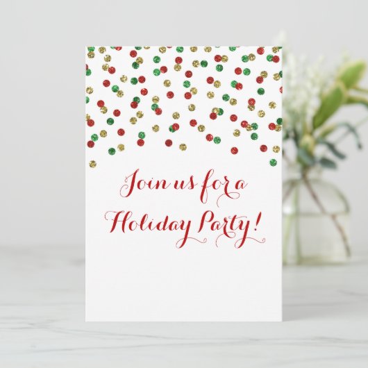 Gold Red Green Glitter Confetti Kerstfeest Kaart (Staand voorkant)