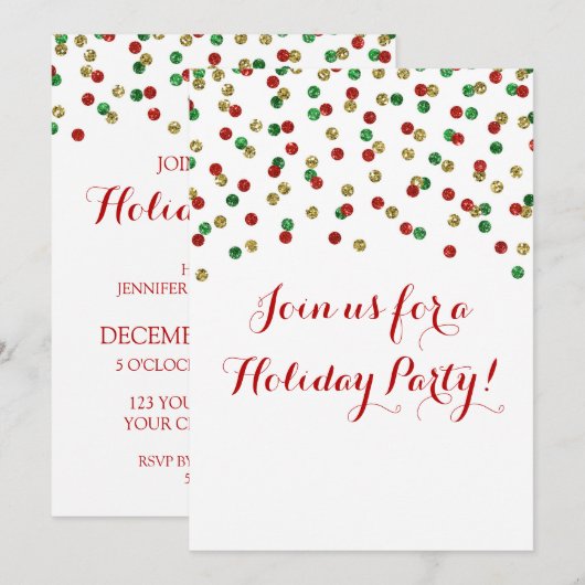 Gold Red Green Glitter Confetti Kerstfeest Kaart (Voorkant / Achterkant)