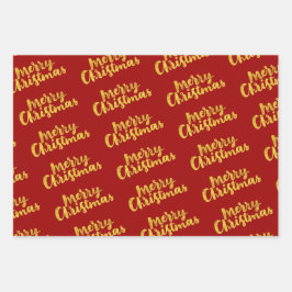 Gold Red Green Merry Prettige feestdagen kerst Inpakpapier Vel