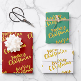 Gold Red Green Merry Prettige feestdagen kerst Inpakpapier Vel