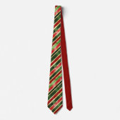 Gold Red Green Striped Christmas Stropdas (Voorkant)