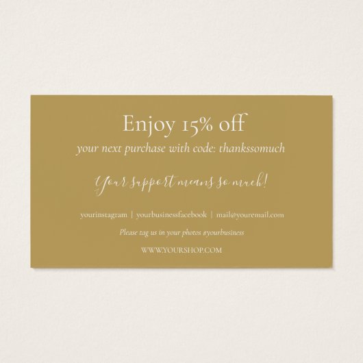 Gold Red Heart Bedankt Shopping Discount Kaart (Achterkant)