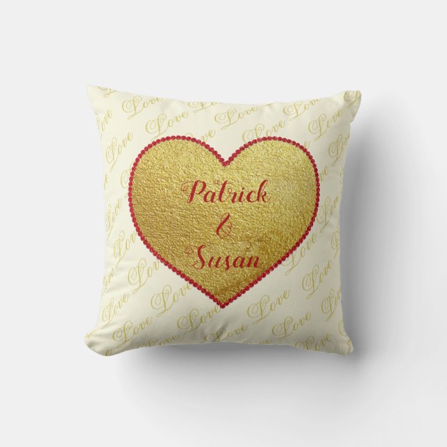 Gold Red Heart Elegant Modern Love Valentijnsdag Kussen (Voorkant)