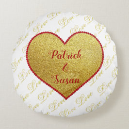 Gold Red Heart Love Elegante  Valentijnsdag Rond Kussen