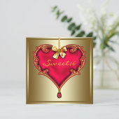 Gold Red Heart Sweet 16 Verjaardagsfeest Kaart (Staand voorkant)