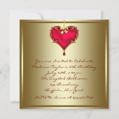 Gold Red Heart Sweet 16 Verjaardagsfeest Kaart (Achterkant)