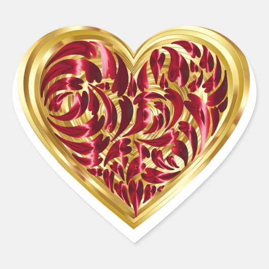 Gold Red Heart Valentijnse Sticker (Voorkant)
