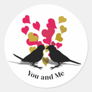 Gold Red Hearts Tortelduifjes Valentijn Ronde Sticker