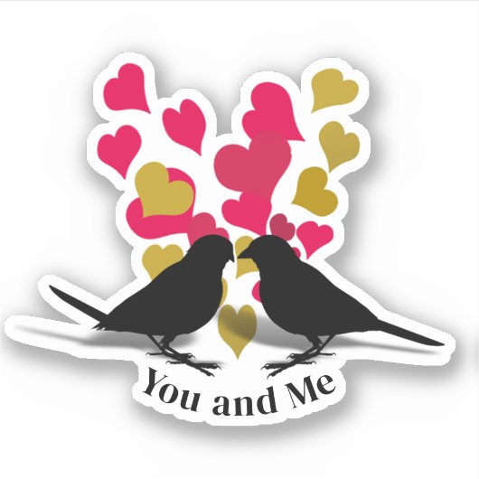 Gold Red Hearts Tortelduifjes Valentijn Sticker (Voorkant)