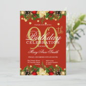 Gold & Red Holiday Glitter 90e verjaardag Kaart (Staand voorkant)